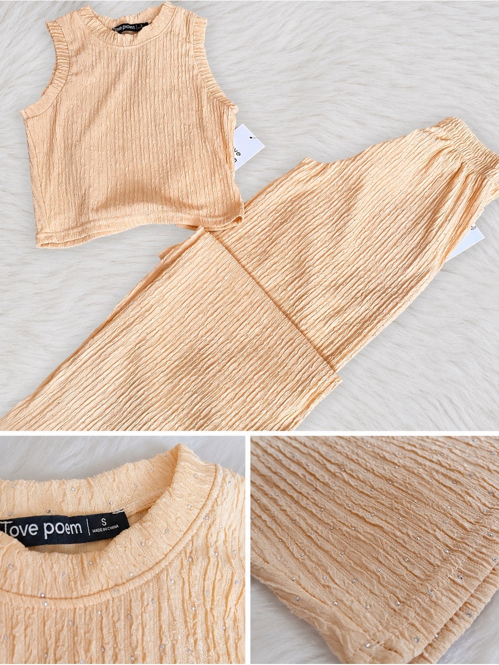 Tove Poem Peach Textured Tank & Pants Set